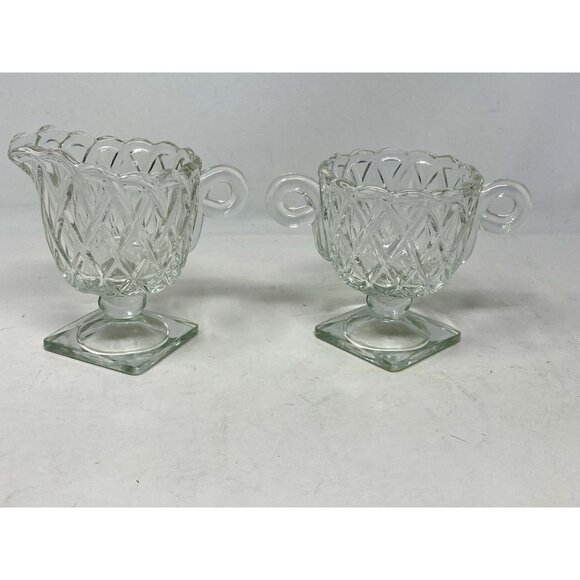 Indiana Pretzel Depression Glass Clear Creamer & Sugar Set - Picture 4 of 10